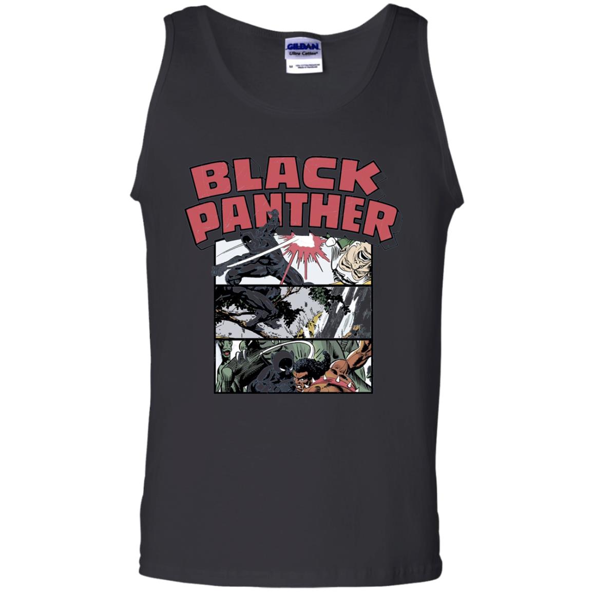 Black Panther Retro Comic Stacked Panel Art T-shirt Black