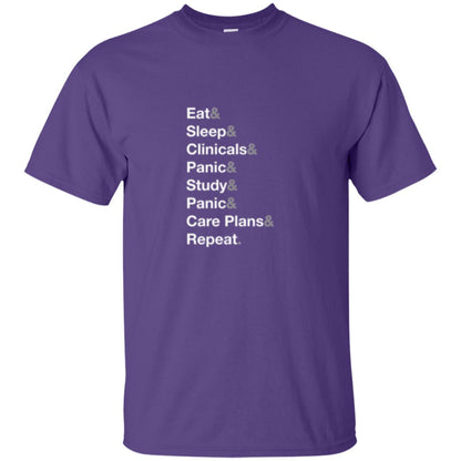 Nurse T-shirt Eat Sleep Clinicals Panic Study Panic Care Plans Repeat Purple