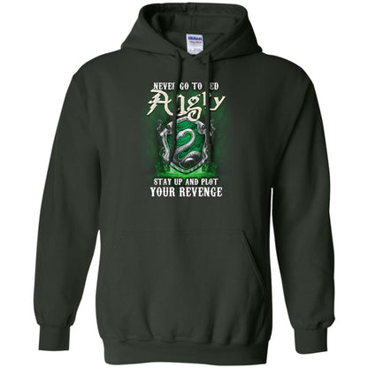 Never Go To Bed Angry Stay Up And Plot Your Revenge Slytherin House Harry Potter Fan Shirt Forest Green