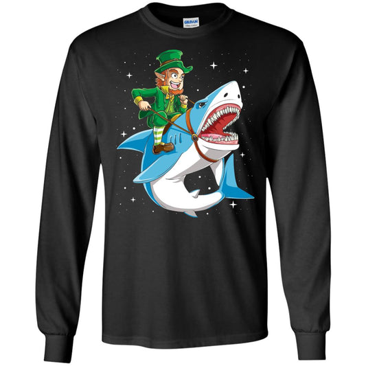 Leprechaun Riding Shark St Patricks Day T-shirt Black