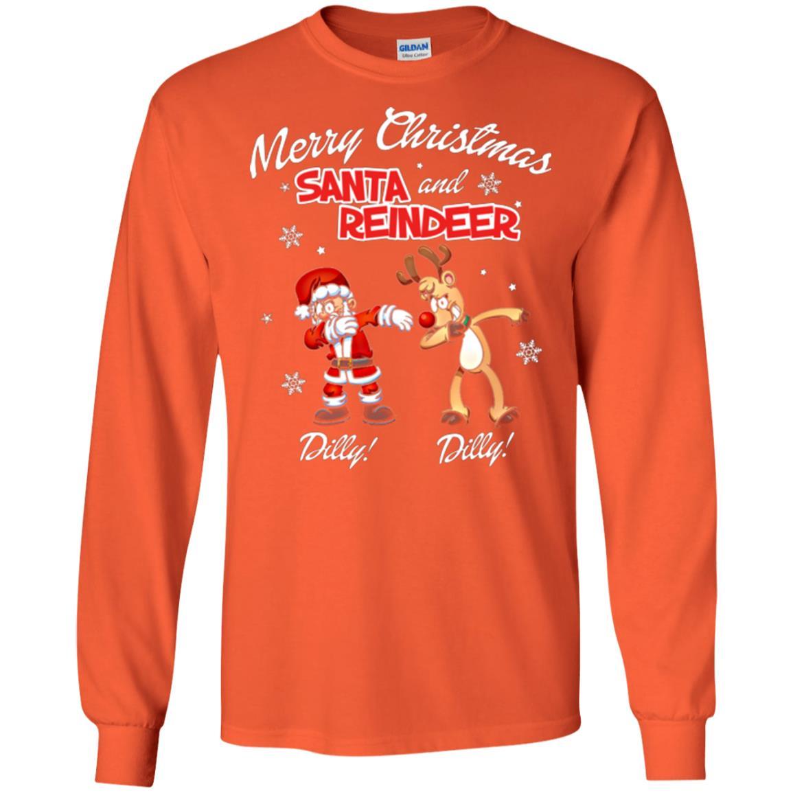 Christmas T-shirt Merry Christmas Santa And Reindeer Dilly Dilly Orange