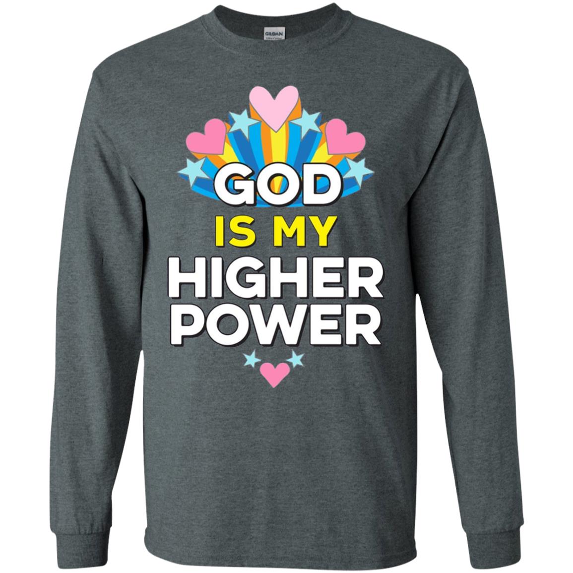 Funny Christian T-shirt God Is My Higher Power Hearts Stars Dark Heather