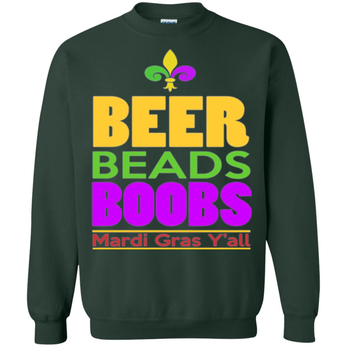 Funny Mardi Gras T-shirt Beer Beads Boobs Mardi Gras Y_all Forest Green