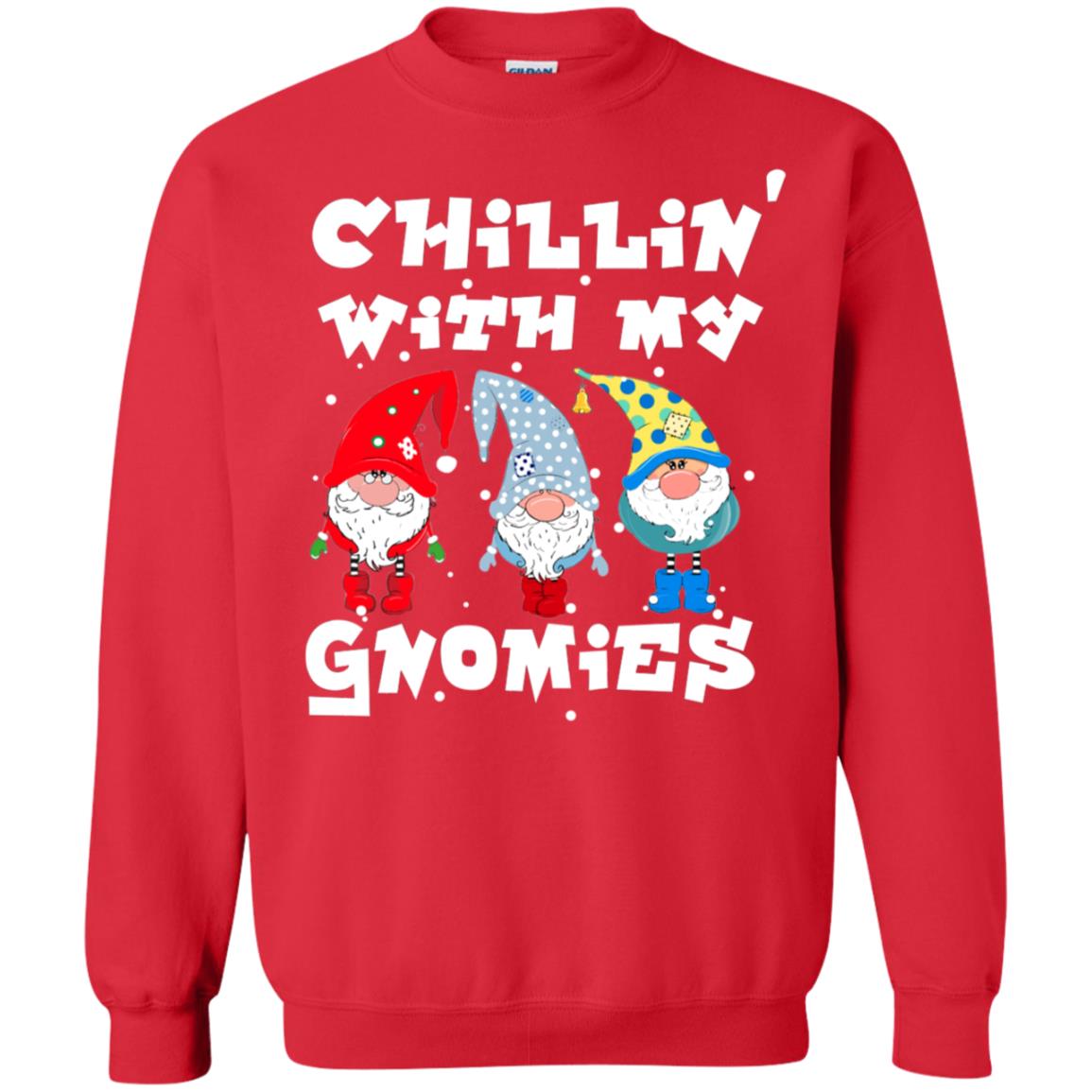 Chillin' With My Gnomies X-mas Gift Shirt For Mens Womens Kids Red