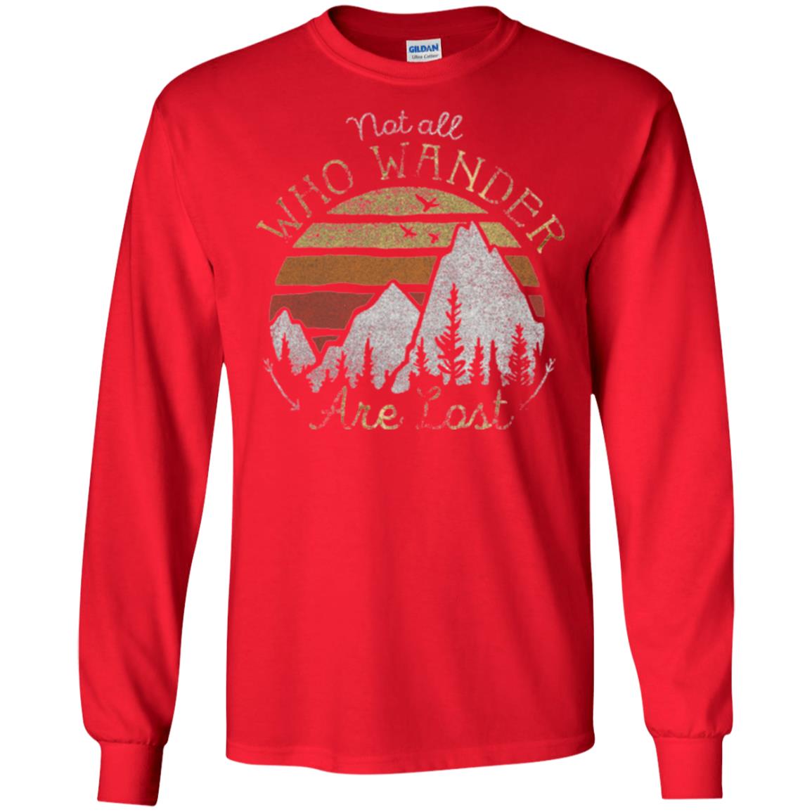 Gradient Mountain Gold T-shirt Not All Who Wander Are Lost Red