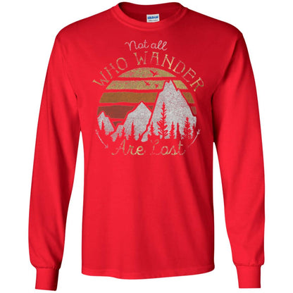 Gradient Mountain Gold T-shirt Not All Who Wander Are Lost Red