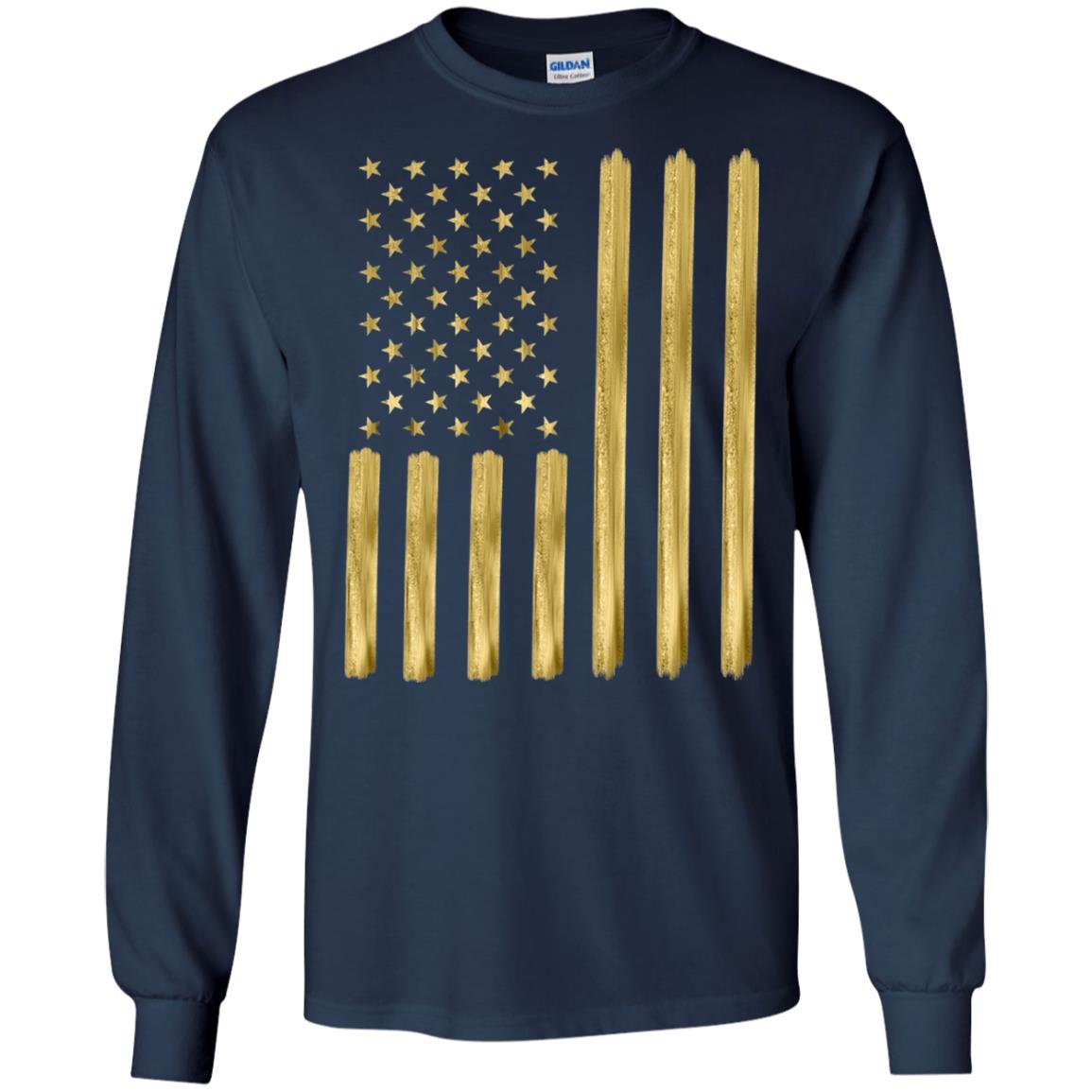 Faux Gold Paint American Flag T-shirt Navy