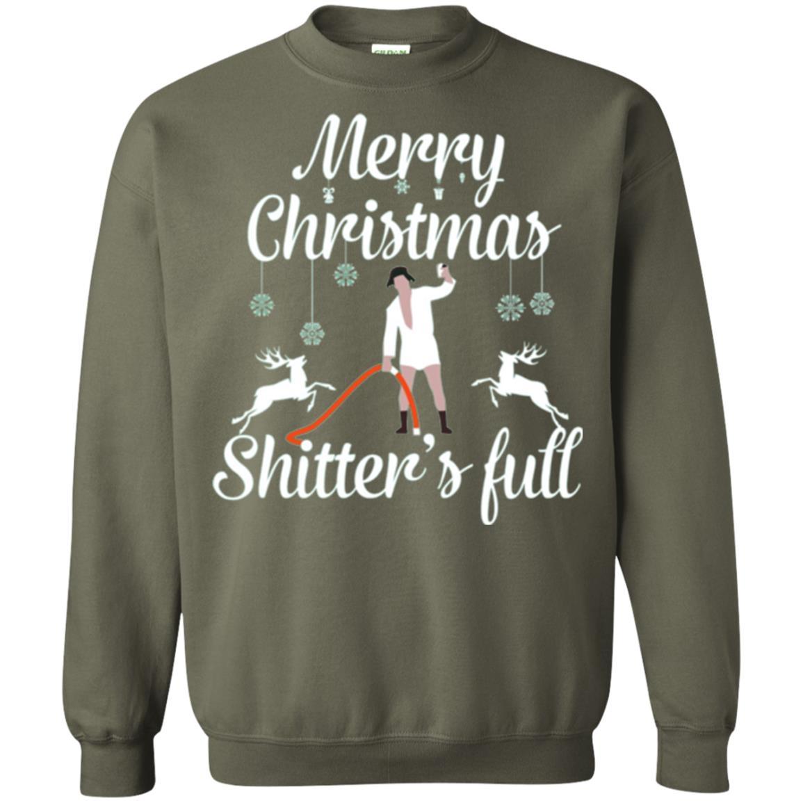 Christmas T-shirt Reindeer Merry Christmas Shitter's Full Military Green