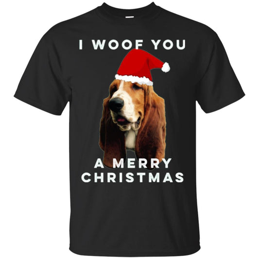 Basset Hound T-shirt I Woof You A Merry Christmas Black