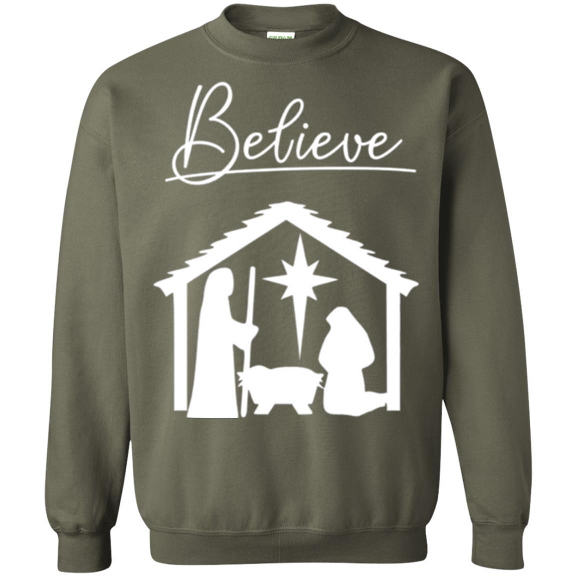 Christian Christmas T-shirt Believe Jesus Celebrate Military Green