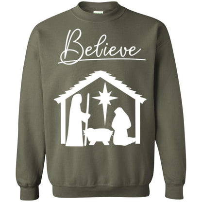 Christian Christmas T-shirt Believe Jesus Celebrate Military Green