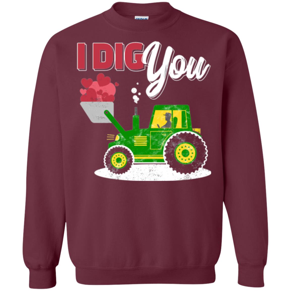 Farmer Valentines Day T-shirt Farm Tractor I Dig You Maroon