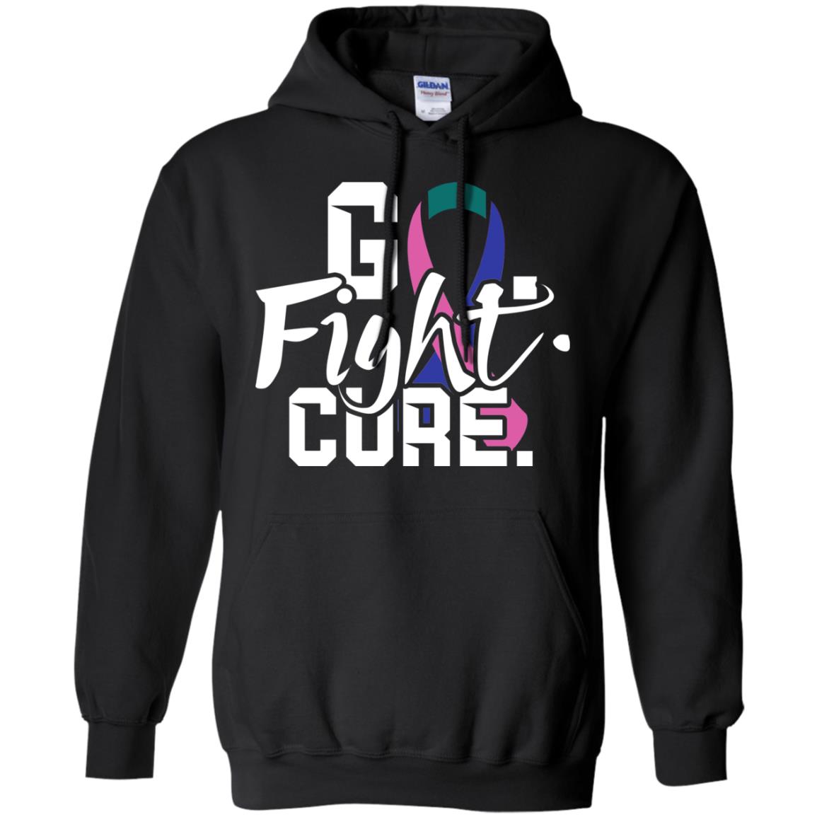 Thyroid Awareness Go Fight Cure Teal Pink Blue Ribbon Shirt Black