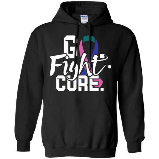 Thyroid Awareness Go Fight Cure Teal Pink Blue Ribbon Shirt Black