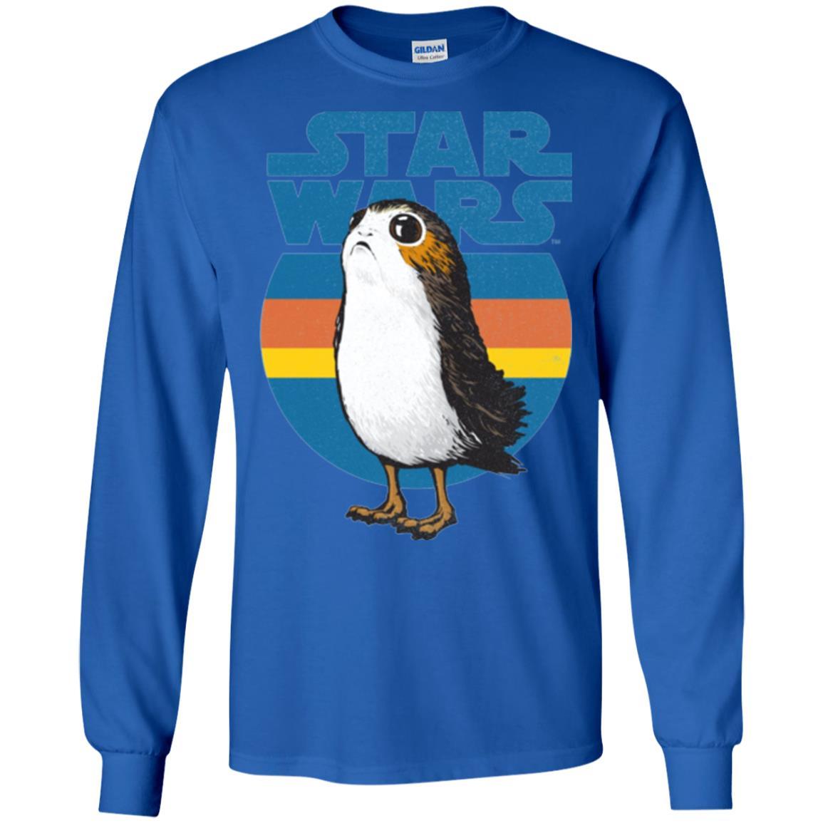 Film T-shirt Star Wars Last Jedi Porg Retro Stripes Logo Graphic Royal
