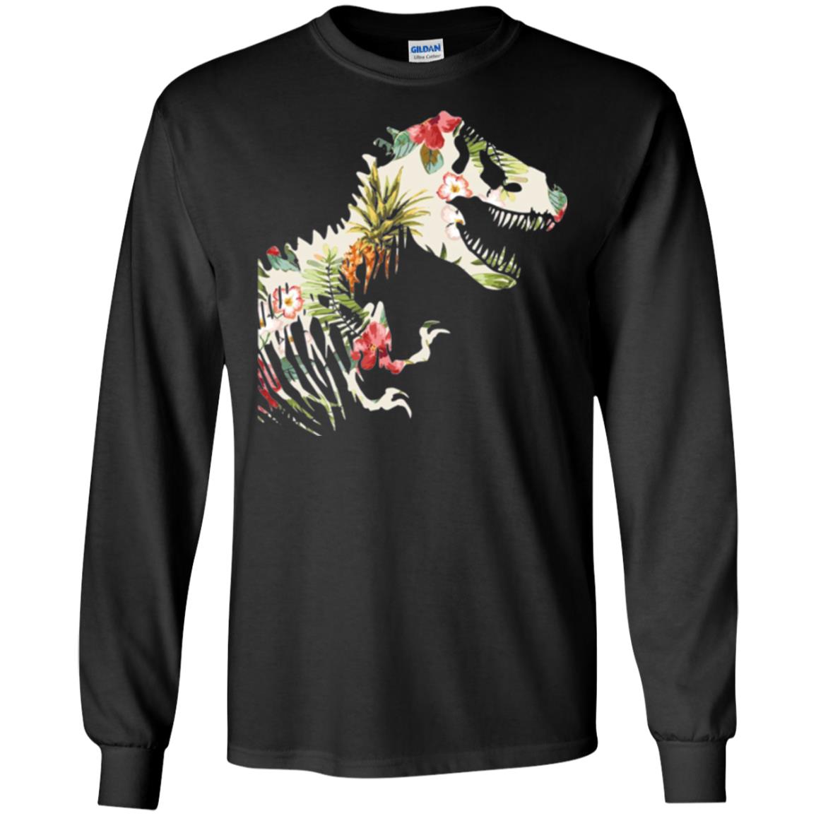 Dinosaur T-shirt Floral Tropical Hawaiian Pattern T Rex Black