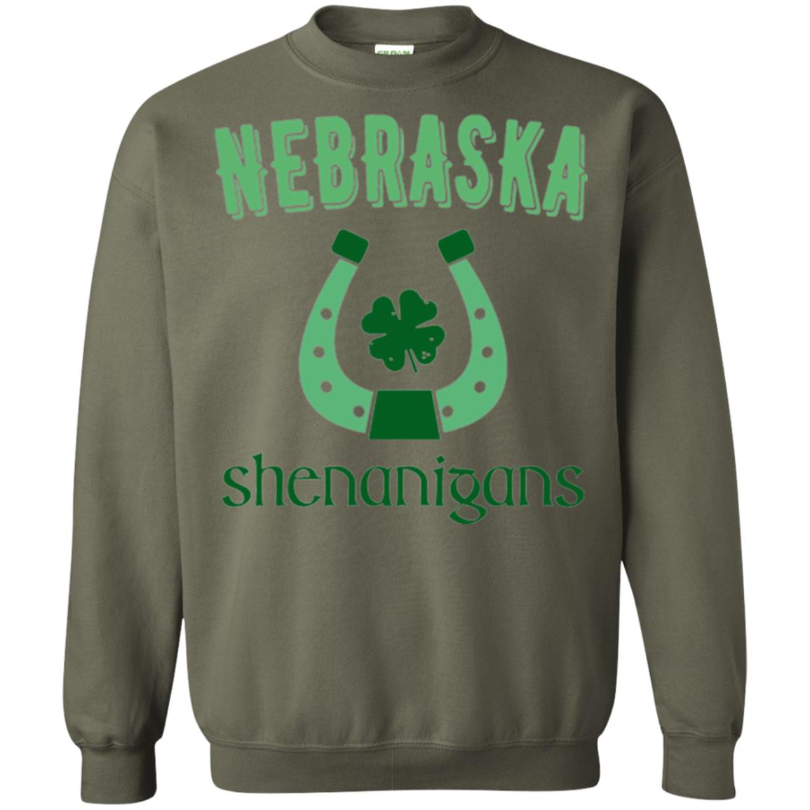 Nebraska Shenanigans Horseshoe Clover St Patrick_s Day T-shirt Military Green