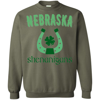 Nebraska Shenanigans Horseshoe Clover St Patrick_s Day T-shirt Military Green