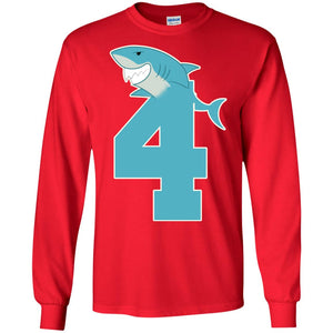 4th Birthday Shark Party ShirtG240 Gildan LS Ultra Cotton T-Shirt
