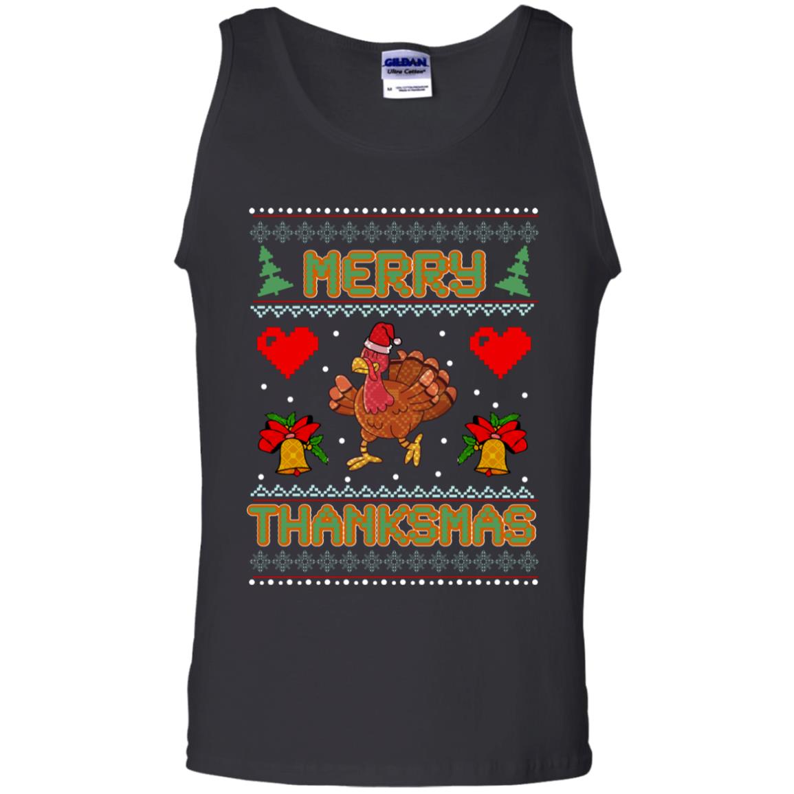 Merry Thanksmas Turkey Thanksgiving Gift Shirt For Mens Or Womens Black