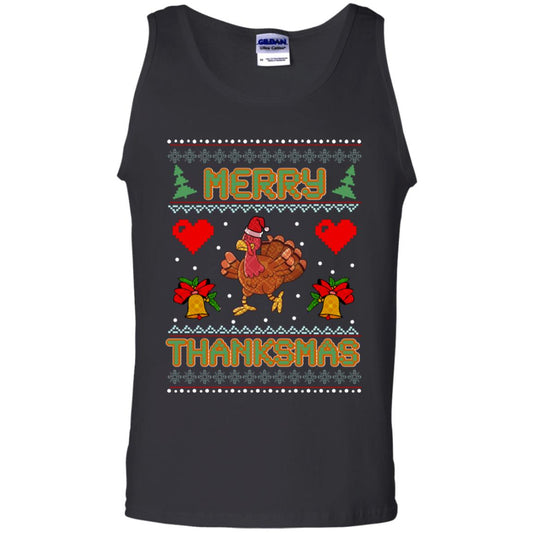 Merry Thanksmas Turkey Thanksgiving Gift Shirt For Mens Or Womens Black