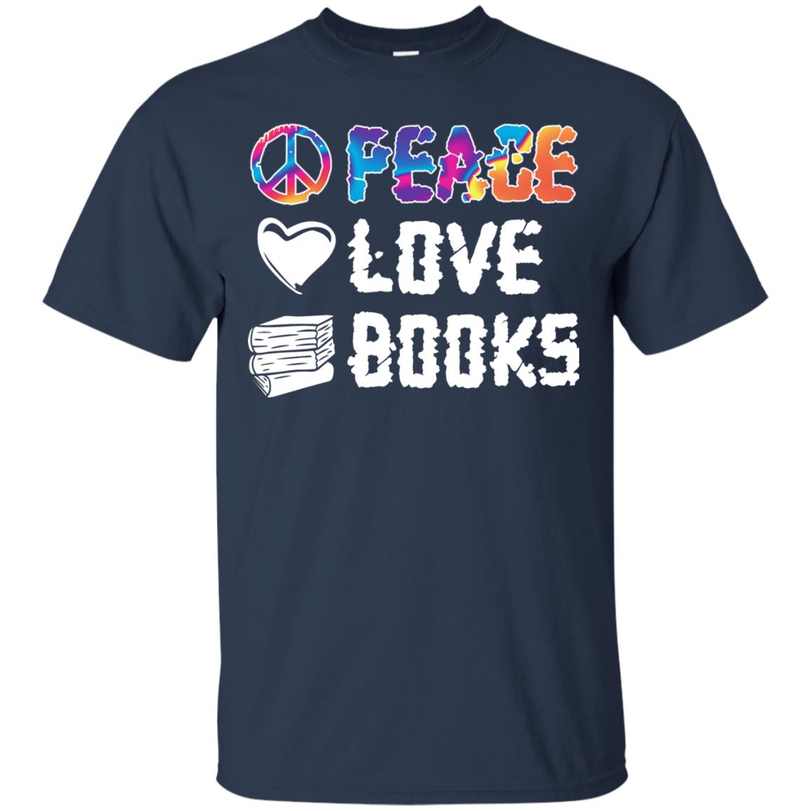 Peace Love Books Bookworm T-shirt Navy