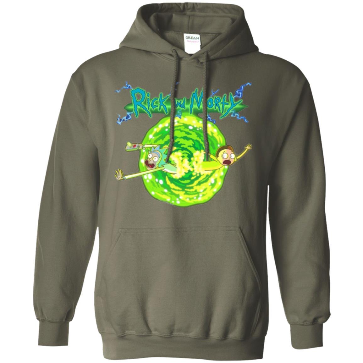 Rick Morty T-shirt Portal Glow Lightning Logo Military Green