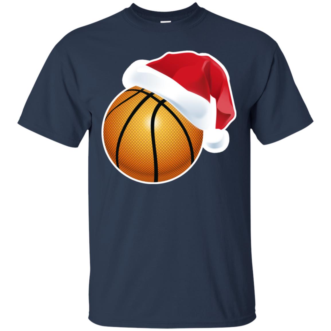 Basketball With Santa Claus Hat X-mas Shirt For Basketball Lovers Navy