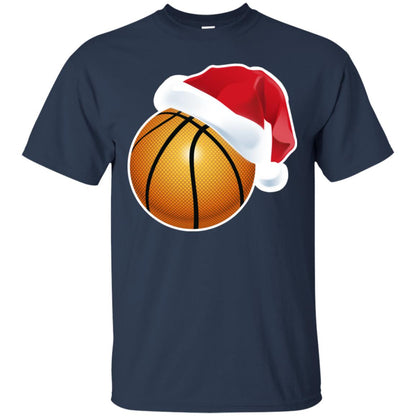 Basketball With Santa Claus Hat X-mas Shirt For Basketball Lovers Navy