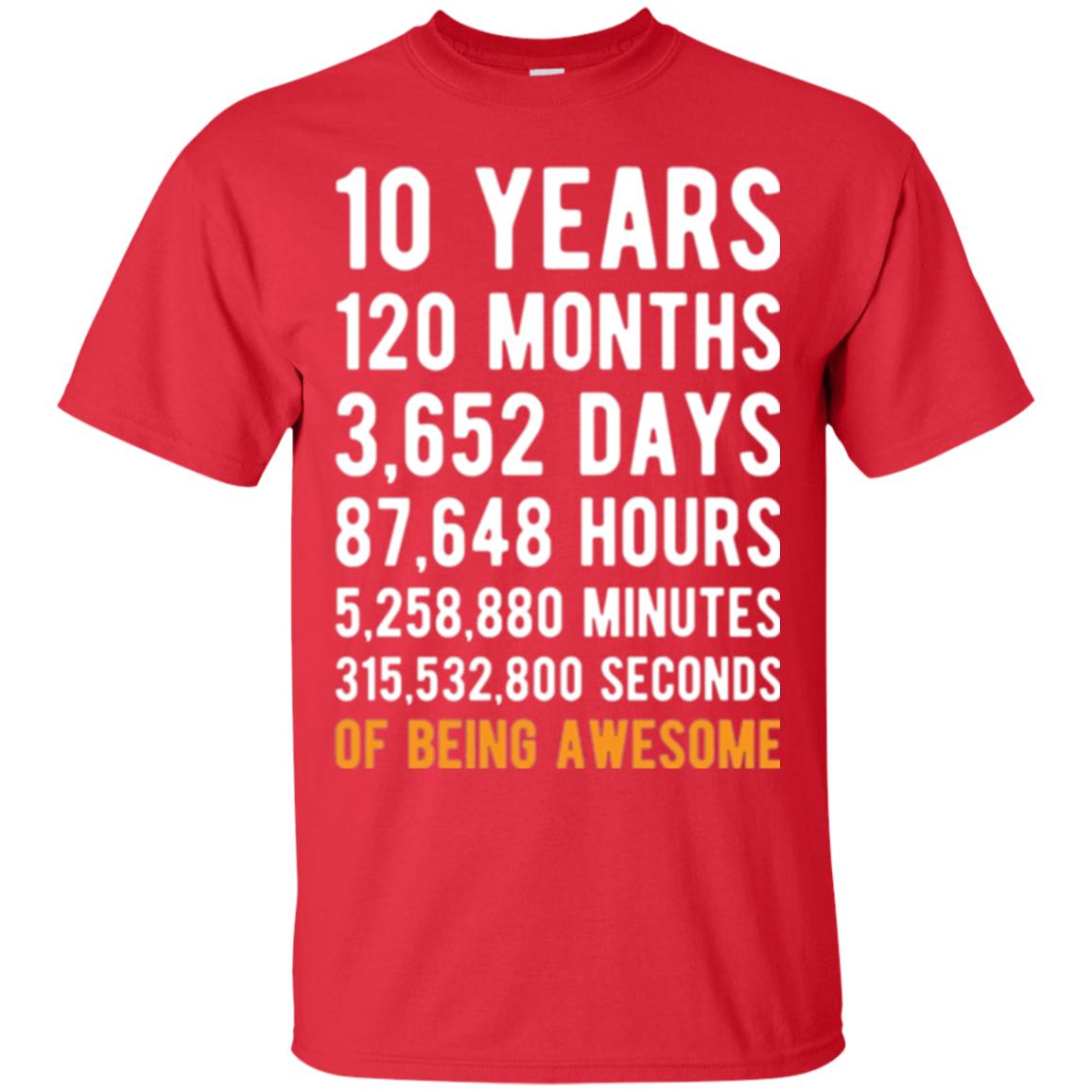 Birthday T-shirt 10 Years Old Of Being Awesome Red