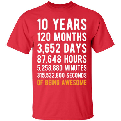 Birthday T-shirt 10 Years Old Of Being Awesome Red