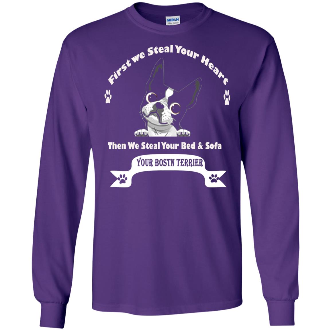 Frist We Steal Your Heart Boston Terrier T-shirt Purple