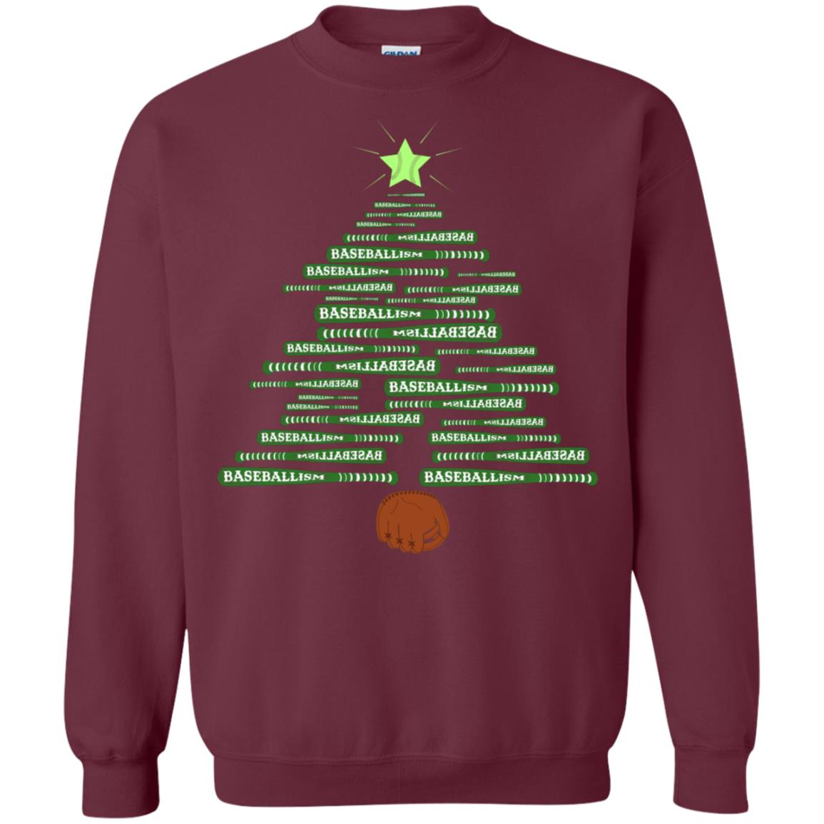 Baseballism Christmas Tree Gift Shirt Maroon