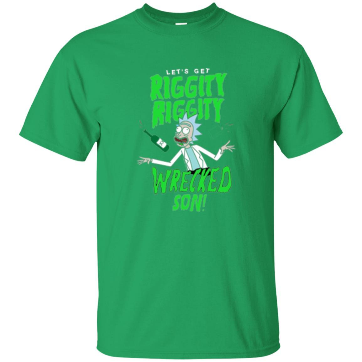 Rick Morty T-shirt Riggity Riggity Wrecked Spiral Irish Green