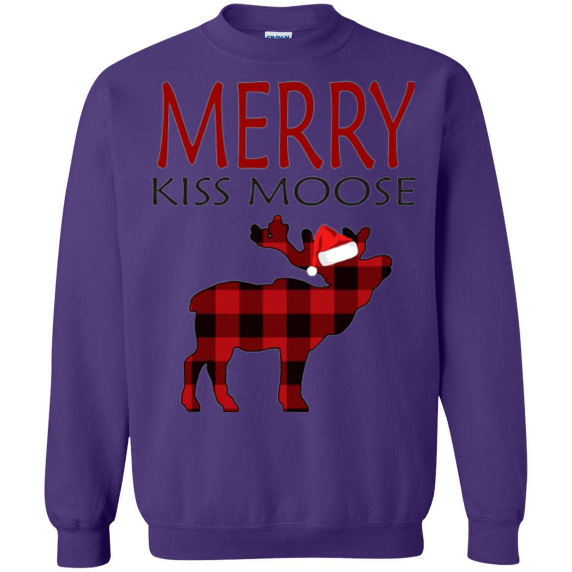 Christmas T-shirt Merry Kiss Moose Purple