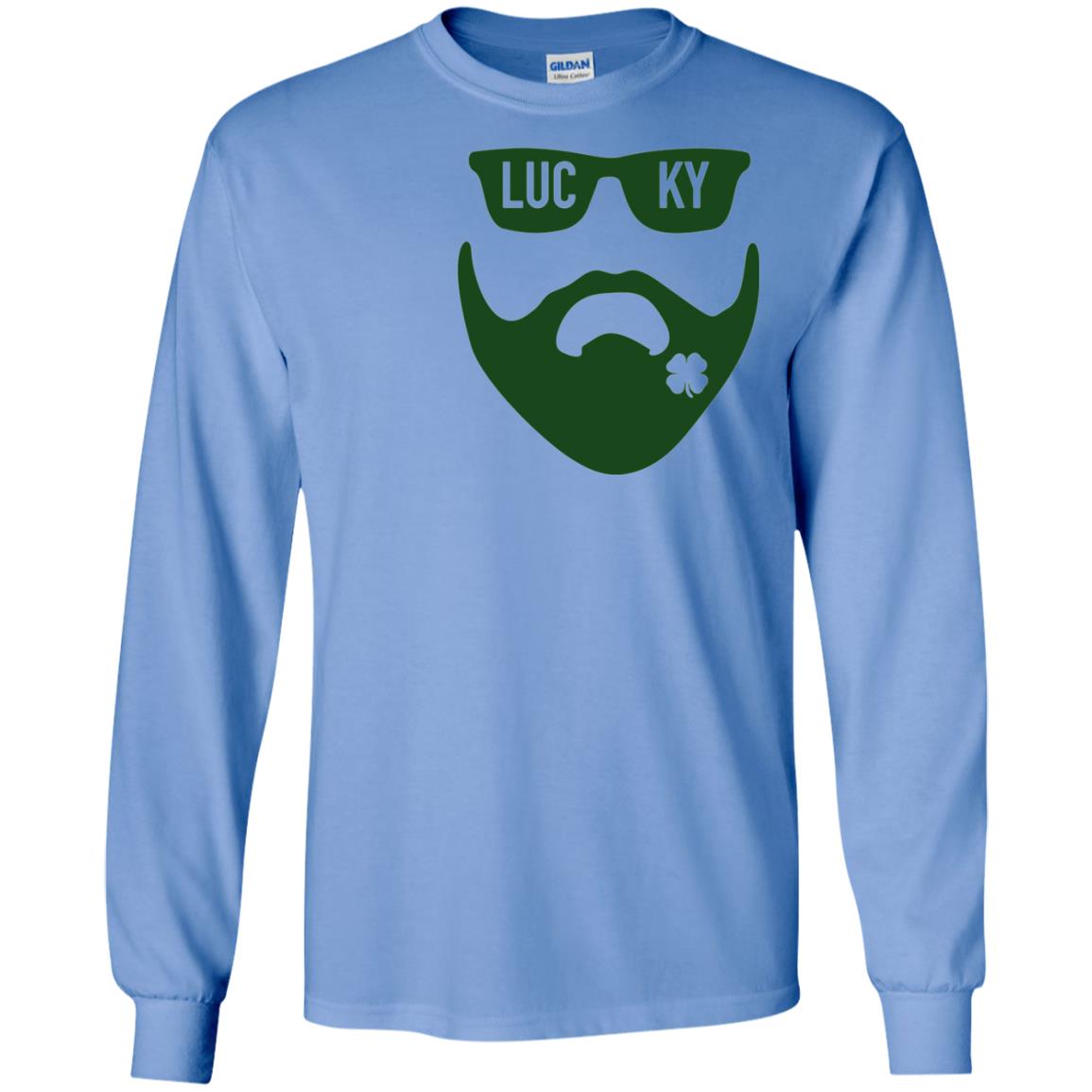 Green Bearded Clover Lucky Charm St. Patrick_s Day T-shirt Carolina Blue