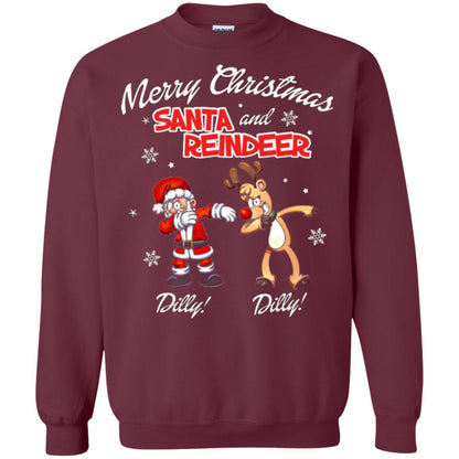 Christmas T-shirt Merry Christmas Santa And Reindeer Dilly Dilly Maroon