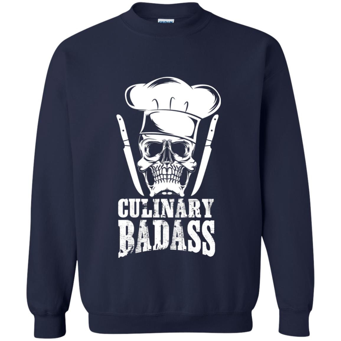 Culinary Badass Funny Chef Skull Knifes Cooking Tshirt Navy