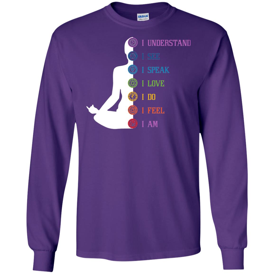 Chakra Meditation Yoga T-shirt I Speak I Love I Do I Feel I Am Purple