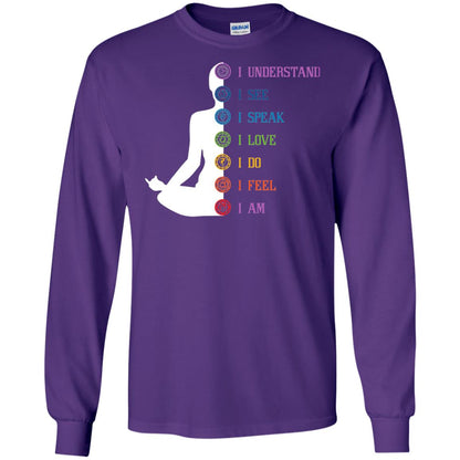 Chakra Meditation Yoga T-shirt I Speak I Love I Do I Feel I Am Purple