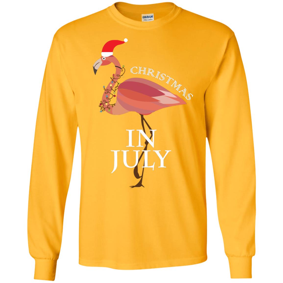 Flamingo With Santa_s Hat Christmas In July Xmas In Summer Shirt Gold