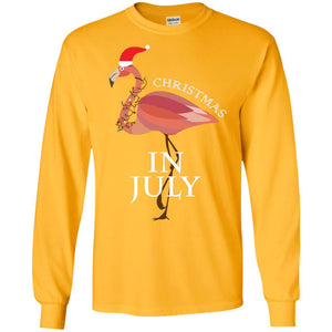 Flamingo With Santa_s Hat Christmas In July Xmas In Summer ShirtG240 Gildan LS Ultra Cotton T-Shirt