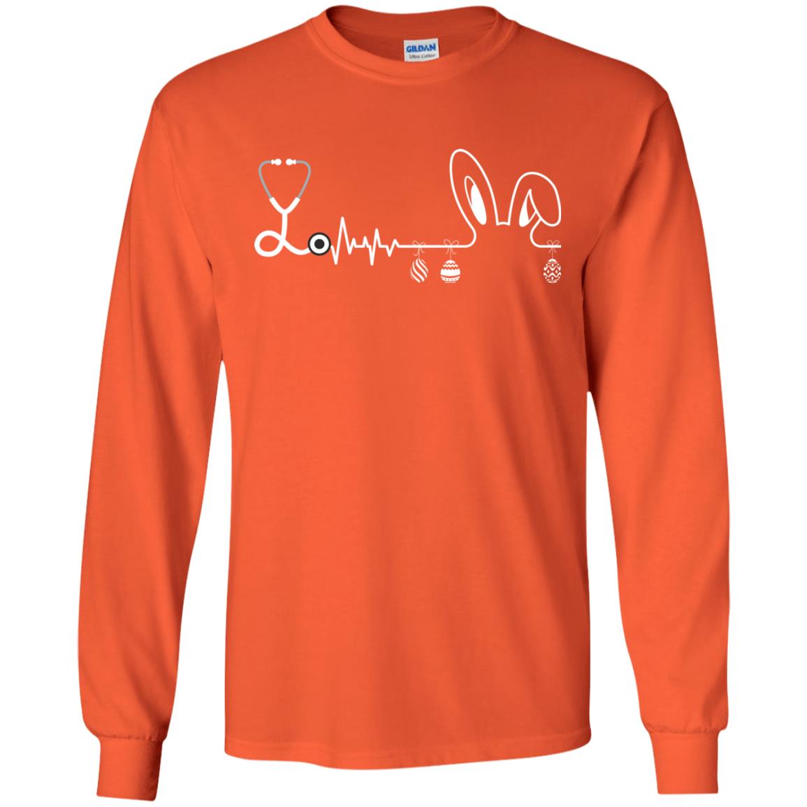 Easter Bunny Nurse Heartbeat T-shirt For Nursing Lover Orange