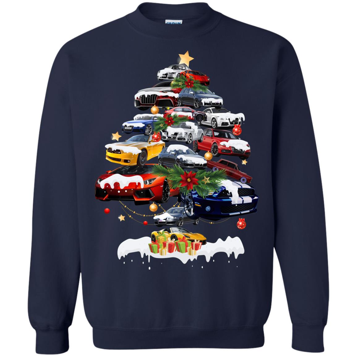 Cars Christmas Tree X-mas Gift Shirt For Mens Or Womens Navy