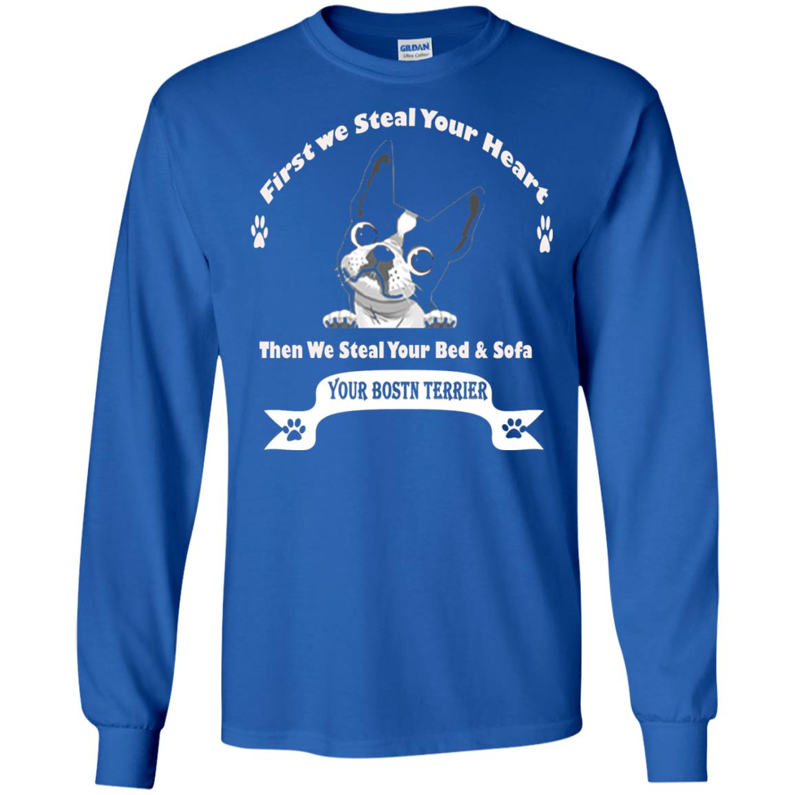 Frist We Steal Your Heart Boston Terrier T-shirt Royal