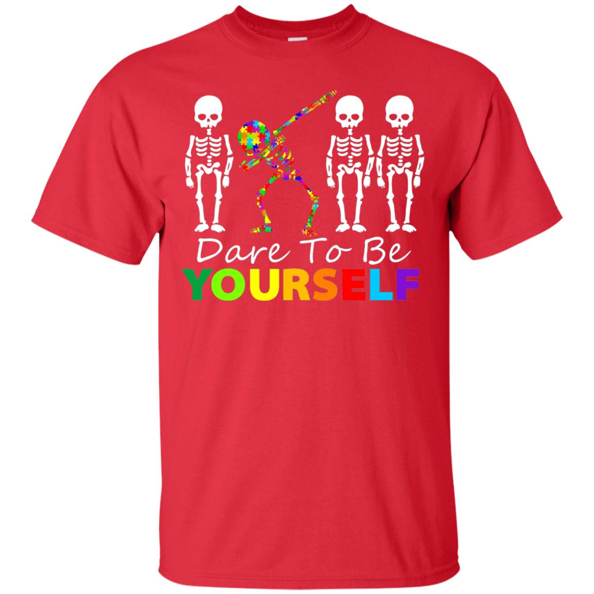 Skeleton Dabbing Dare To Be Yourself Autism Awareness Shirt Red