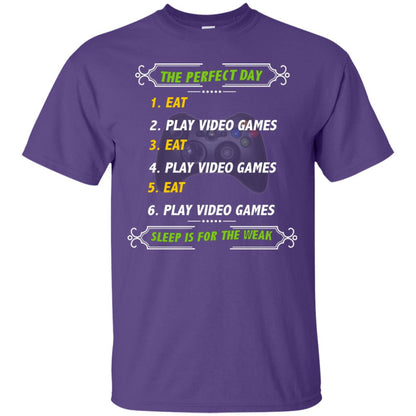 The Perfect Day Eat Play Video Games Sleep For The Weak Gaming Gift Shirt Purple