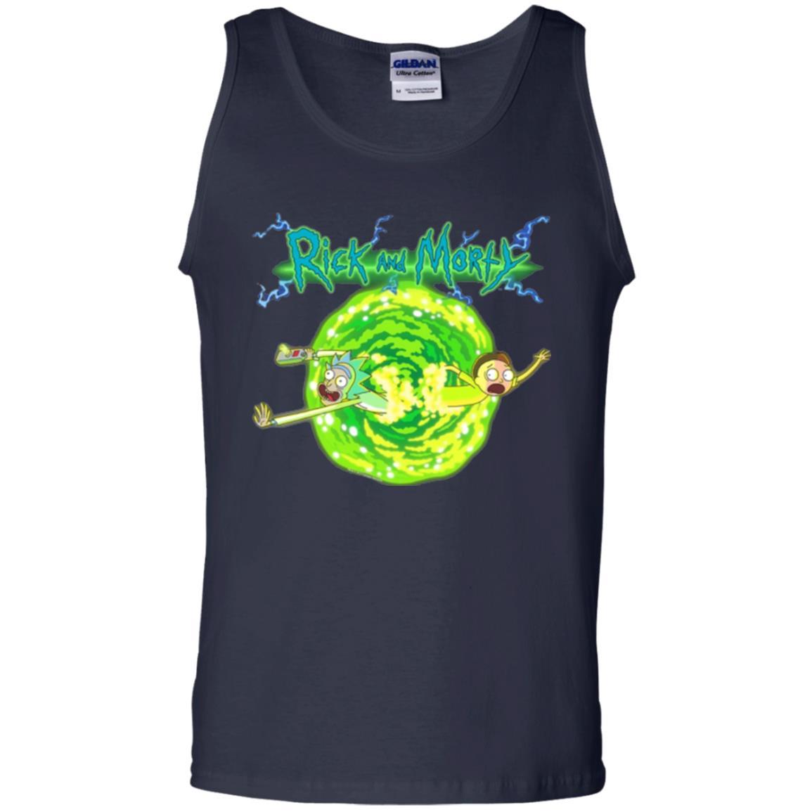 Rick Morty T-shirt Portal Glow Lightning Logo Navy