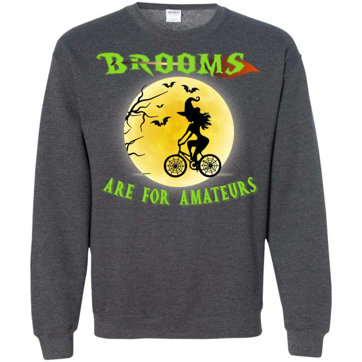 Brooms Are For Amateurs Witches Ride A Bicycle Funny Halloween Shirt Dark Heather
