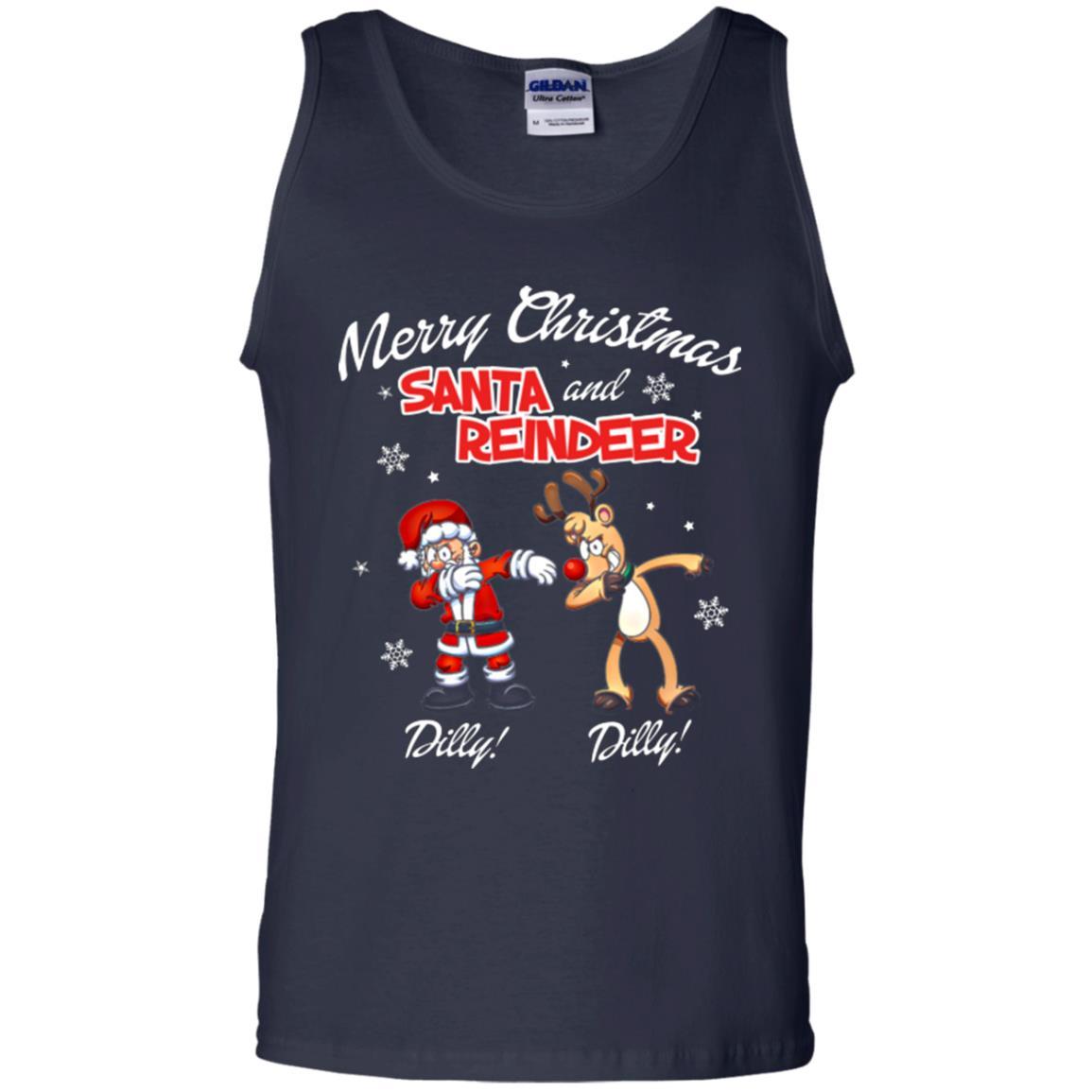 Christmas T-shirt Merry Christmas Santa And Reindeer Dilly Dilly Navy